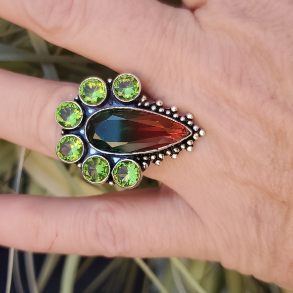 New Bi-Color Tourmaline & Peridot 925 Silver Statement Ring. - Picture 13 of 16